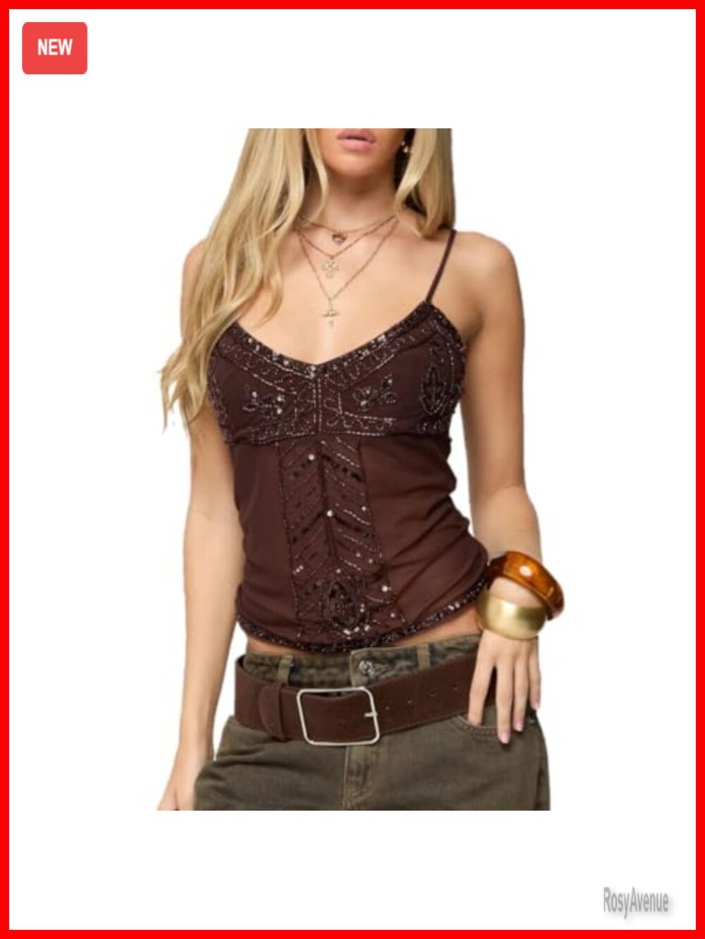 Sequin Sheer Mesh Tank Top Spaghetti Strap Sparkly Beaded Cami Y2K Club Party